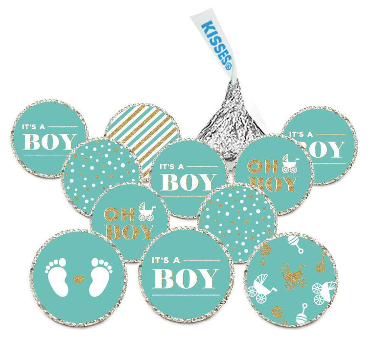 Chocolate Drop Labels Trio, Fits Hershey's Kisses, Ultimate Boy Baby Shower Collection-Set of 216-Andaz Press-Diamond Blue-