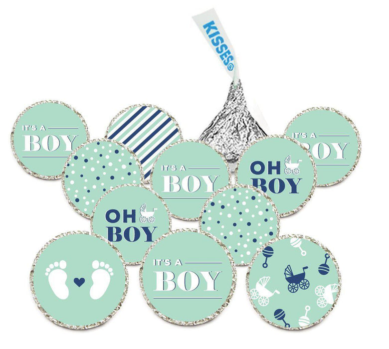 Chocolate Drop Labels Trio, Fits Hershey's Kisses, Ultimate Boy Baby Shower Collection-Set of 216-Andaz Press-Mint Green-