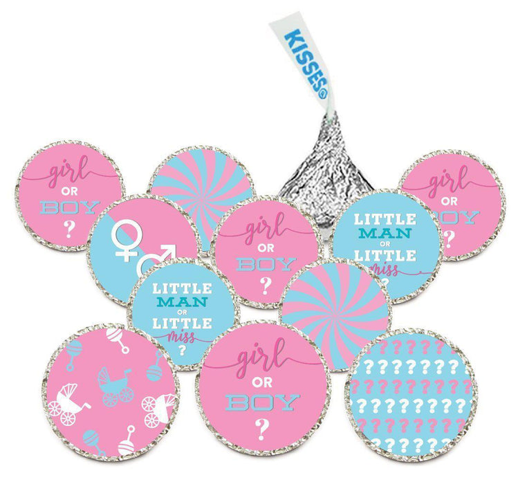 Chocolate Drop Labels Trio, Fits Hershey's Kisses, Ultimate Gender Reveal Baby Shower Collection-Set of 216-Andaz Press-Pink and Baby Blue-