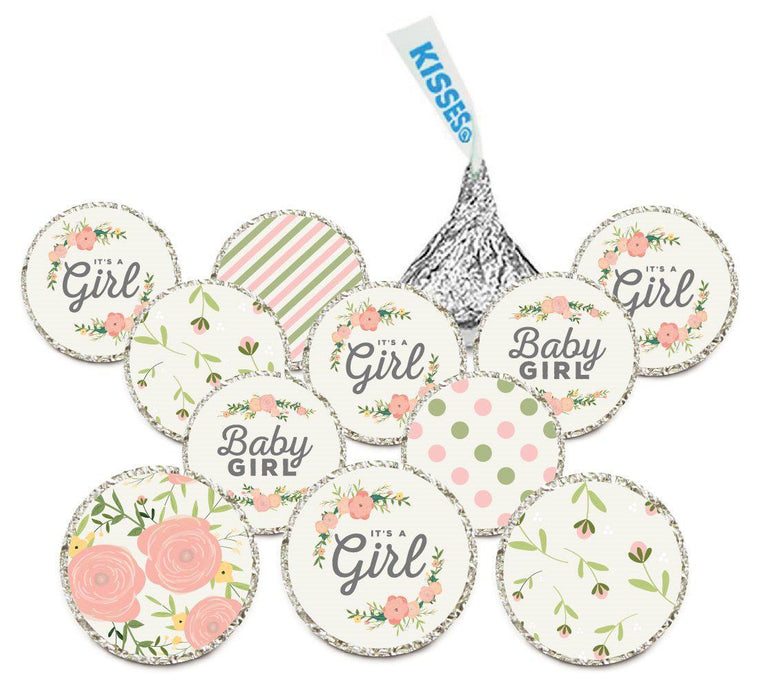 Chocolate Drop Labels Trio, Fits Hershey's Kisses, Ultimate Girl Baby Shower Collection-Set of 216-Andaz Press-Burlap Lace-