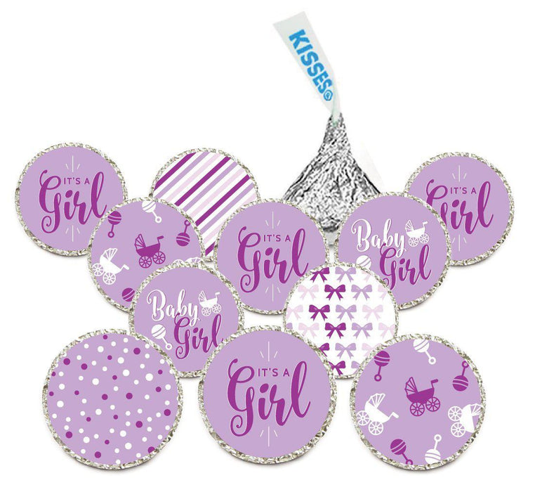 Chocolate Drop Labels Trio, Fits Hershey's Kisses, Ultimate Girl Baby Shower Collection-Set of 216-Andaz Press-Lavender-