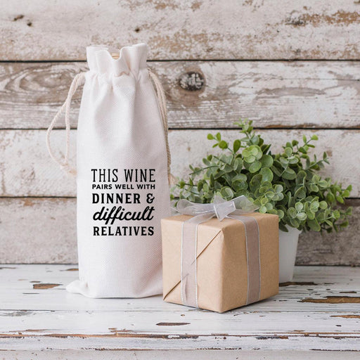 Christmas Canvas Wine Bag-Set of 1-Andaz Press-This Wine Pairs Well With Dinner & Difficult Relatives-