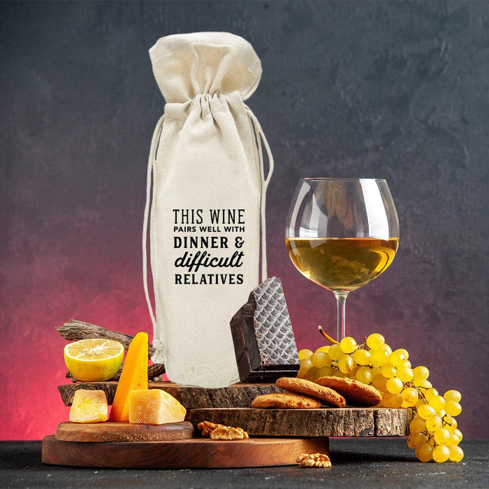 Christmas Canvas Wine Bag-Set of 1-Andaz Press-This Wine Pairs Well With Dinner & Difficult Relatives-