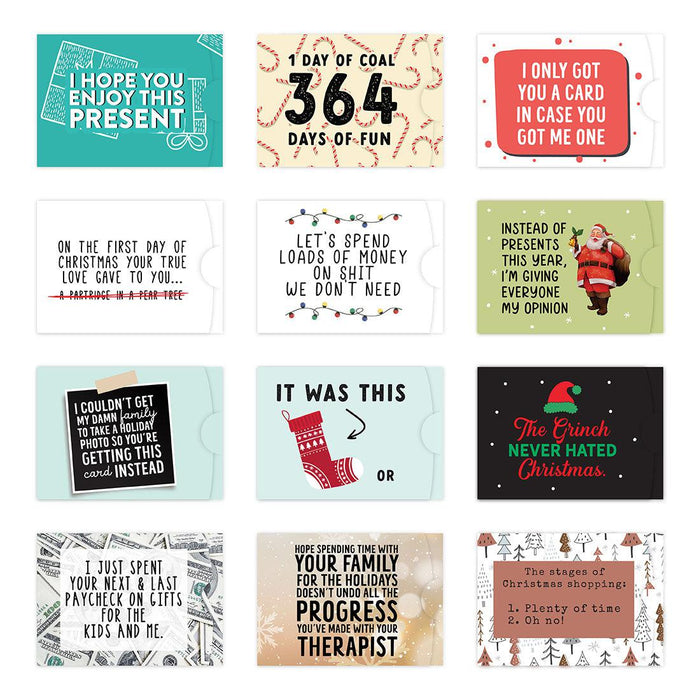 Christmas Gift Card Holder Assortment Stocking Stuffers-Set of 12-Andaz Press-Funny Sarcastic Rude 1-