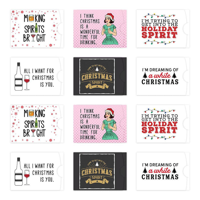 Christmas Gift Card Holder Assortment Stocking Stuffers-Set of 12-Andaz Press-Funny Wine Cards-