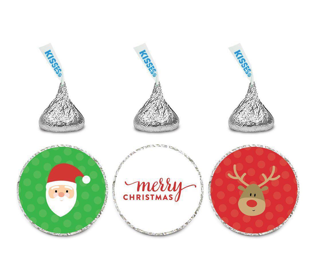 Christmas Hershey's Kisses Favor Labels-Set of 216-Andaz Press-Santa & Rudolph-