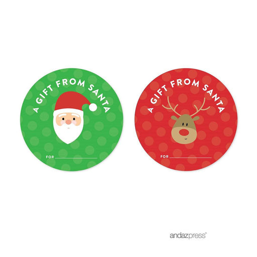Christmas Round Circle Gift Label Stickers-Set of 40-Andaz Press-A Gift From Santa-
