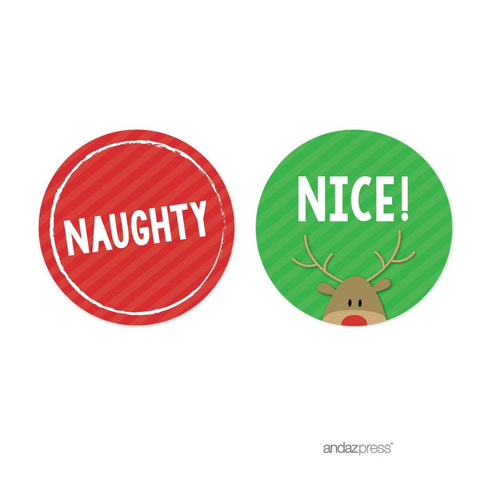 Christmas Round Circle Gift Label Stickers-Set of 40-Andaz Press-Naughty or Nice-