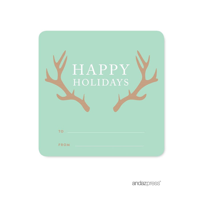 Christmas Square Gift Label Stickers-Set of 40-Andaz Press-Deer Antlers-
