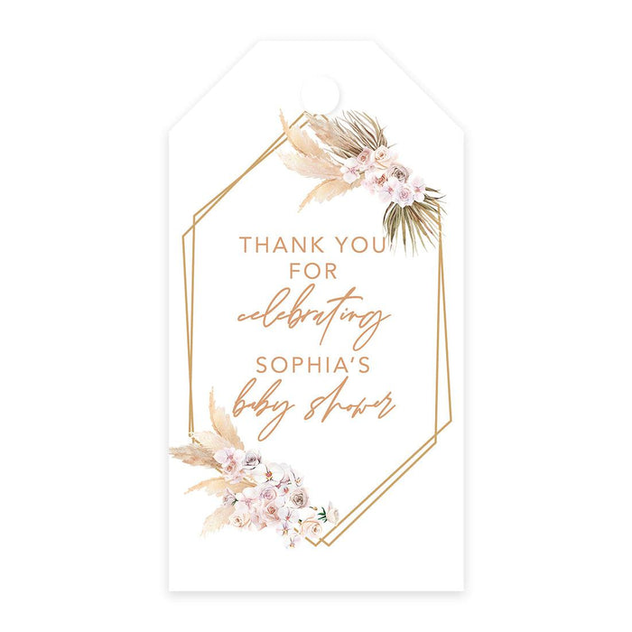 Classic Custom Thank You For Celebrating with Us Baby Shower Gift Tags, For Favors Gift Bags-Set of 20-Andaz Press-Boho Dried Florals-
