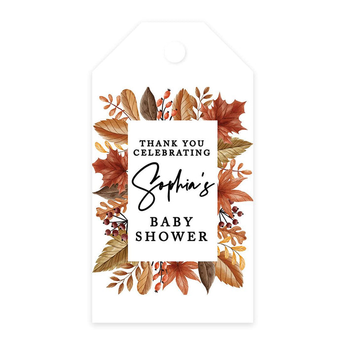 Classic Custom Thank You For Celebrating with Us Baby Shower Gift Tags, For Favors Gift Bags-Set of 20-Andaz Press-Fall Leaves-