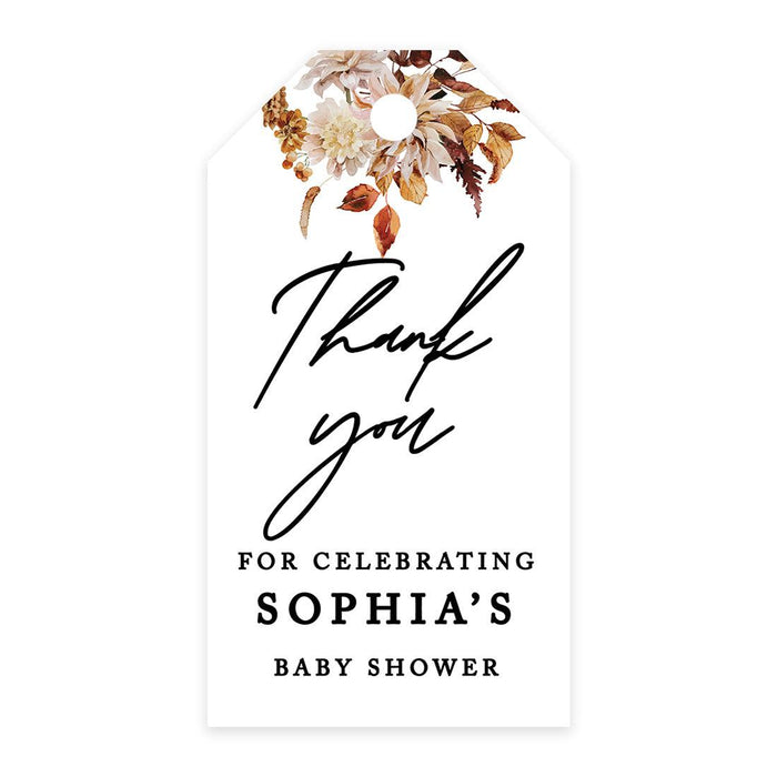 Classic Custom Thank You For Celebrating with Us Baby Shower Gift Tags, For Favors Gift Bags-Set of 20-Andaz Press-Fall Leaves & Florals-
