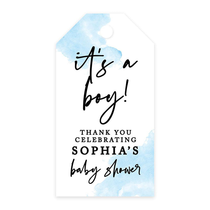 Classic Custom Thank You For Celebrating with Us Baby Shower Gift Tags, For Favors Gift Bags-Set of 20-Andaz Press-Watercolor Blue-