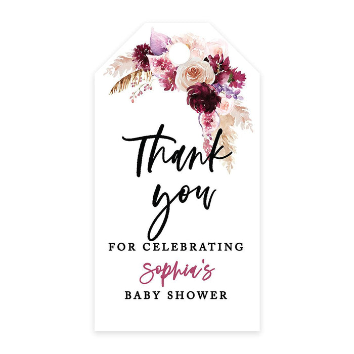 Classic Custom Thank You For Celebrating with Us Baby Shower Gift Tags, For Favors Gift Bags-Set of 20-Andaz Press-Watercolor Boho Florals-