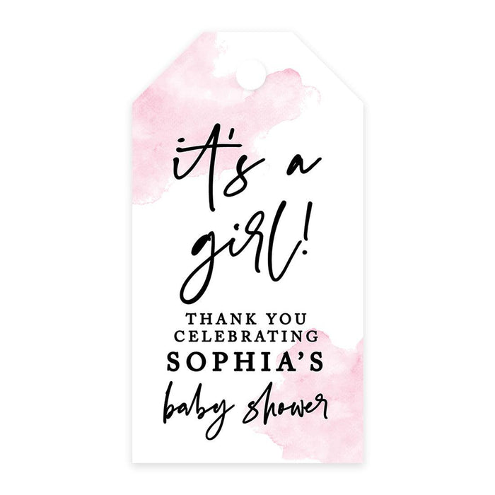 Classic Custom Thank You For Celebrating with Us Baby Shower Gift Tags, For Favors Gift Bags-Set of 20-Andaz Press-Watercolor Pink-