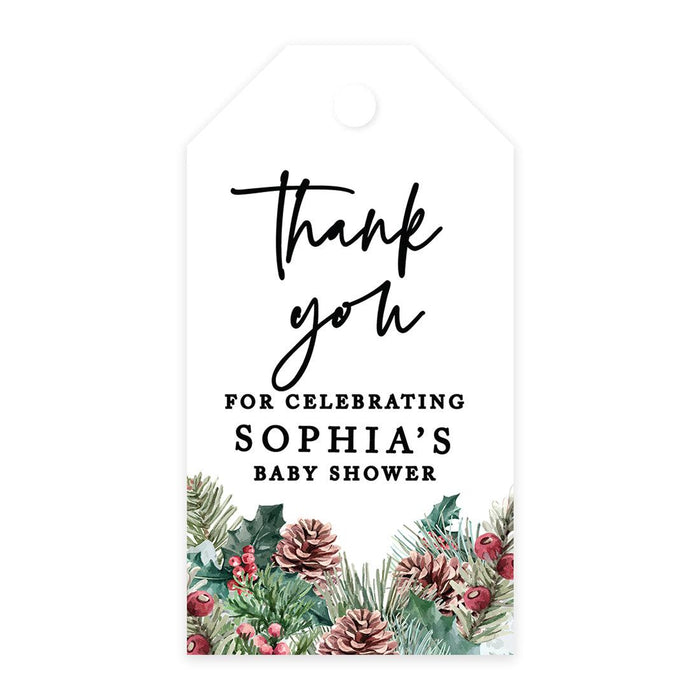 Classic Custom Thank You For Celebrating with Us Baby Shower Gift Tags, For Favors Gift Bags-Set of 20-Andaz Press-Winter Pinecones-
