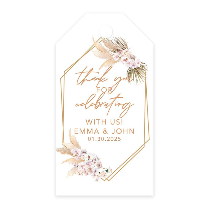 Classic Custom Thank You for Celebrating with Us Wedding Favor Tags, For Wedding Party Favors-Set of 20-Andaz Press-Boho Dried Florals-