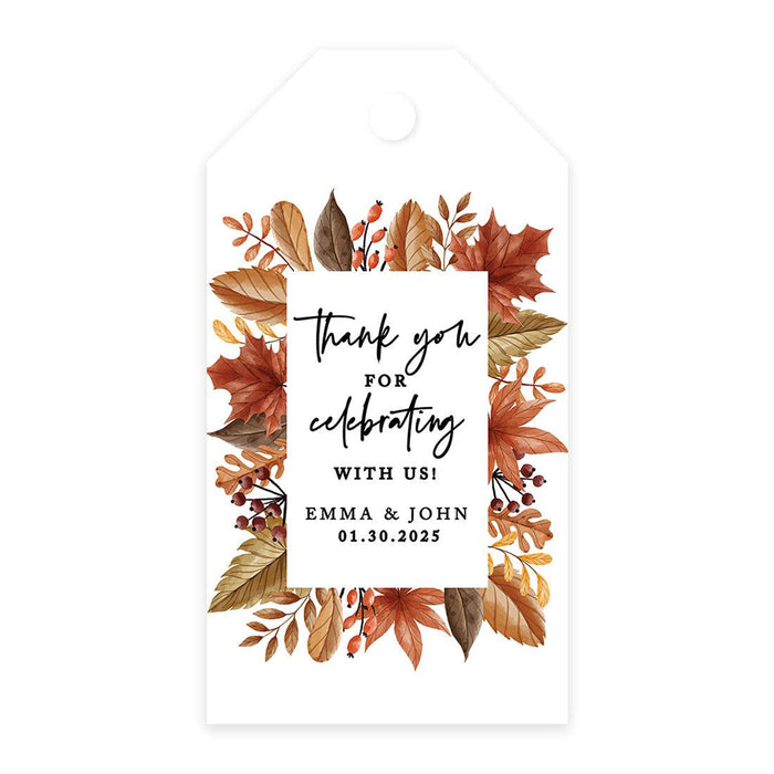 Classic Custom Thank You for Celebrating with Us Wedding Favor Tags, For Wedding Party Favors-Set of 20-Andaz Press-Fall Leaves-