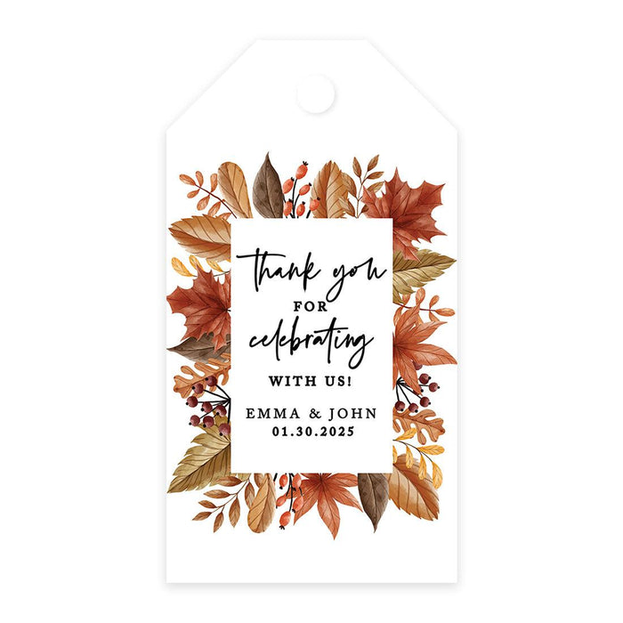 Classic Custom Thank You for Celebrating with Us Wedding Favor Tags, For Wedding Party Favors-Set of 20-Andaz Press-Fall Leaves-