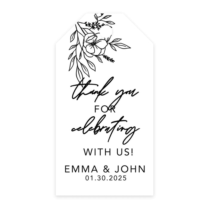 Classic Custom Thank You for Celebrating with Us Wedding Favor Tags, For Wedding Party Favors-Set of 20-Andaz Press-Minimal Floral-