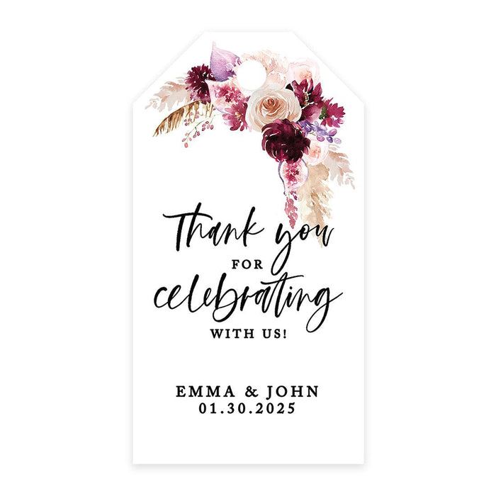 Classic Custom Thank You for Celebrating with Us Wedding Favor Tags, For Wedding Party Favors-Set of 20-Andaz Press-Watercolor Boho Florals-