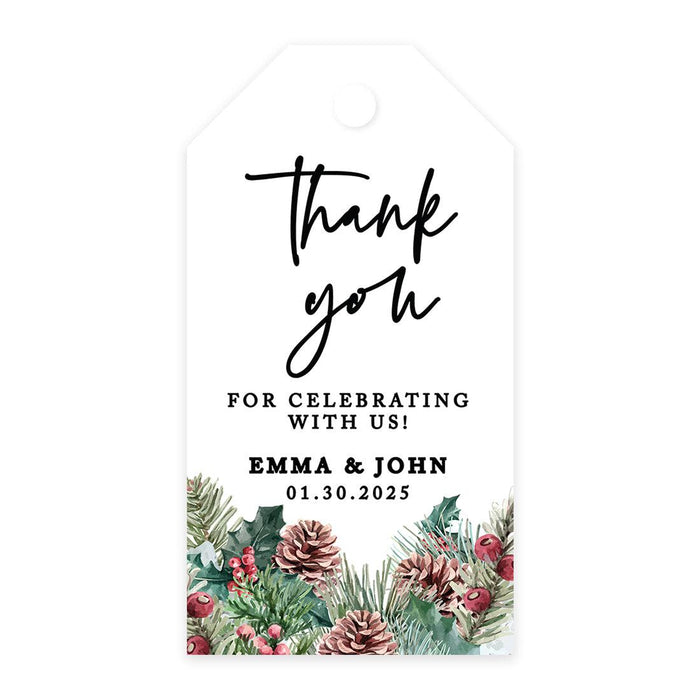 Classic Custom Thank You for Celebrating with Us Wedding Favor Tags, For Wedding Party Favors-Set of 20-Andaz Press-Winter Pinecones-
