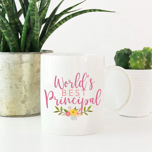 Coffee Mug Gag Gift, World's Best Principal, Floral Design-Set of 1-Andaz Press-