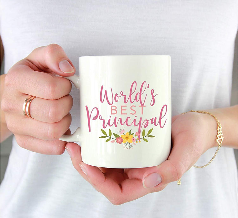Coffee Mug Gag Gift, World's Best Principal, Floral Design-Set of 1-Andaz Press-