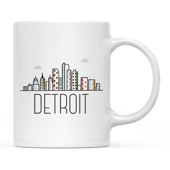 Colorful City Skyline City Name Graphic Coffee Mug-Set of 1-Andaz Press-Detroit-