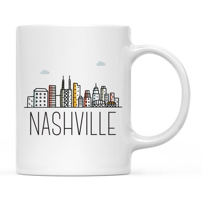 Colorful City Skyline City Name Graphic Coffee Mug-Set of 1-Andaz Press-Nashville-
