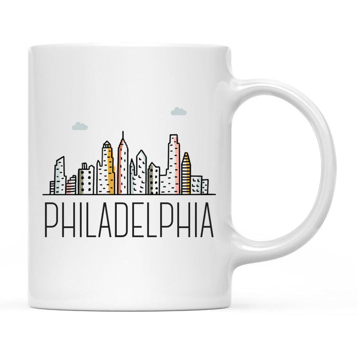 Colorful City Skyline City Name Graphic Coffee Mug-Set of 1-Andaz Press-Philadelphia-