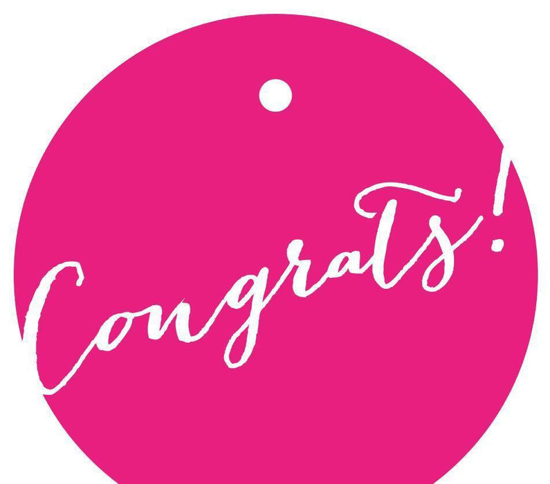 Congrats! Circle Gift Tags, Whimsical Style-Set of 24-Andaz Press-Fuchsia-