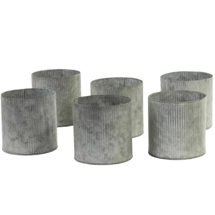 Corrugated Zinc Cylinder Vases-Set of 6-Koyal Wholesale-5" x 5"-