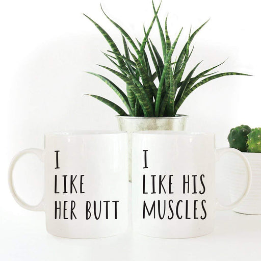 Couples Coffee Mugs Gift Set, I Like Her Butt, I Like His Muscles-Set of 2-Andaz Press-