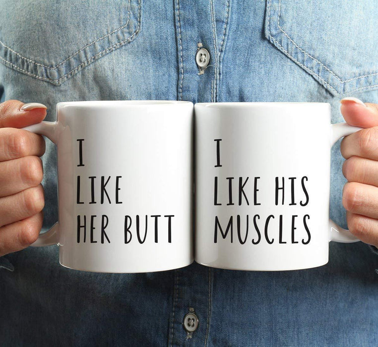 Couples Coffee Mugs Gift Set, I Like Her Butt, I Like His Muscles-Set of 2-Andaz Press-