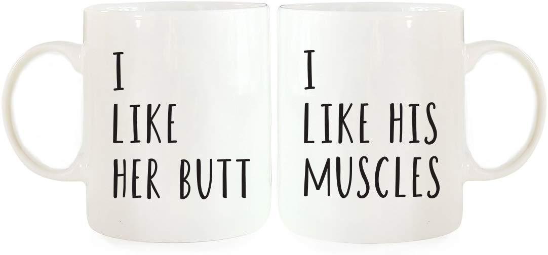 Couples Coffee Mugs Gift Set, I Like Her Butt, I Like His Muscles-Set of 2-Andaz Press-