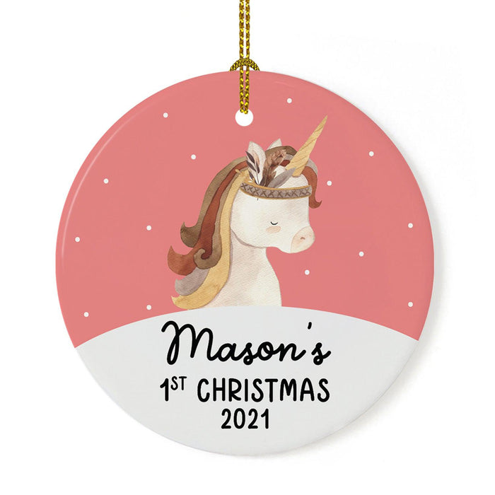 Custom 1st Christmas Tree Ornament 20XX Round Ceramic Baby's First Christmas Ornament-Set of 1-Andaz Press-Baby Girl-