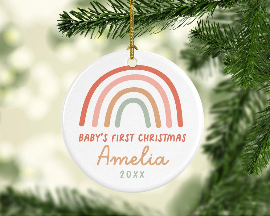 Custom 1st Christmas Tree Ornament 20XX Round Ceramic Baby's First Christmas Ornament-Set of 1-Andaz Press-Baby Girl-