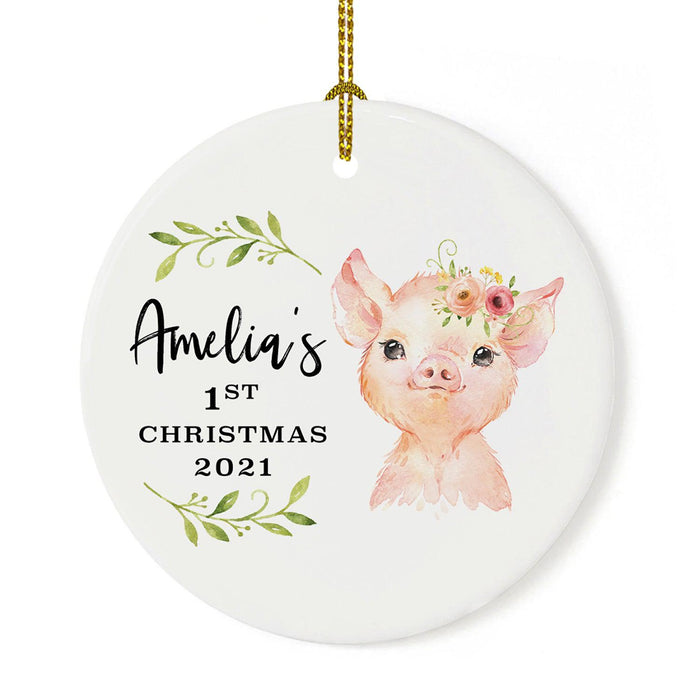 Custom 1st Christmas Tree Ornament 20XX Round Ceramic Baby's First Christmas Ornament-Set of 1-Andaz Press-Baby Girl-