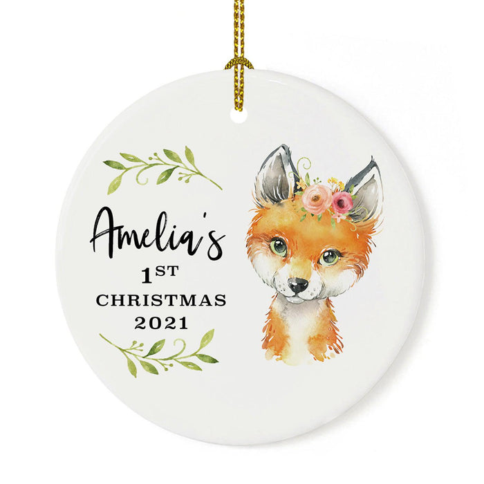 Custom 1st Christmas Tree Ornament 20XX Round Ceramic Baby's First Christmas Ornament-Set of 1-Andaz Press-Baby Girl-