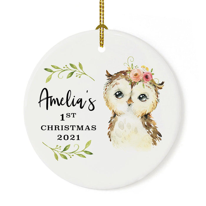 Custom 1st Christmas Tree Ornament 20XX Round Ceramic Baby's First Christmas Ornament-Set of 1-Andaz Press-Baby Girl-