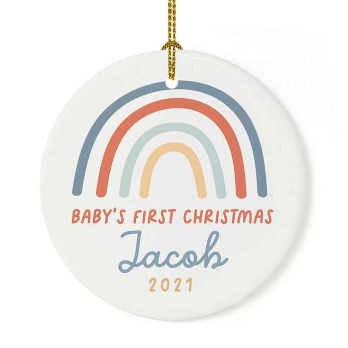 Custom 1st Christmas Tree Ornament 20XX Round Ceramic Baby's First Christmas Ornament-Set of 1-Andaz Press-Baby Girl-