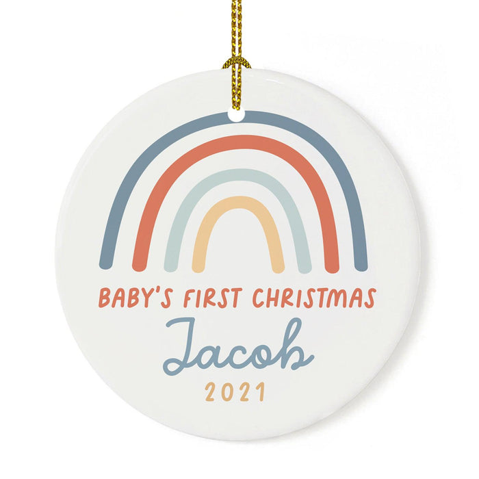 Custom 1st Christmas Tree Ornament 20XX Round Ceramic Baby's First Christmas Ornament-Set of 1-Andaz Press-Baby Boy-