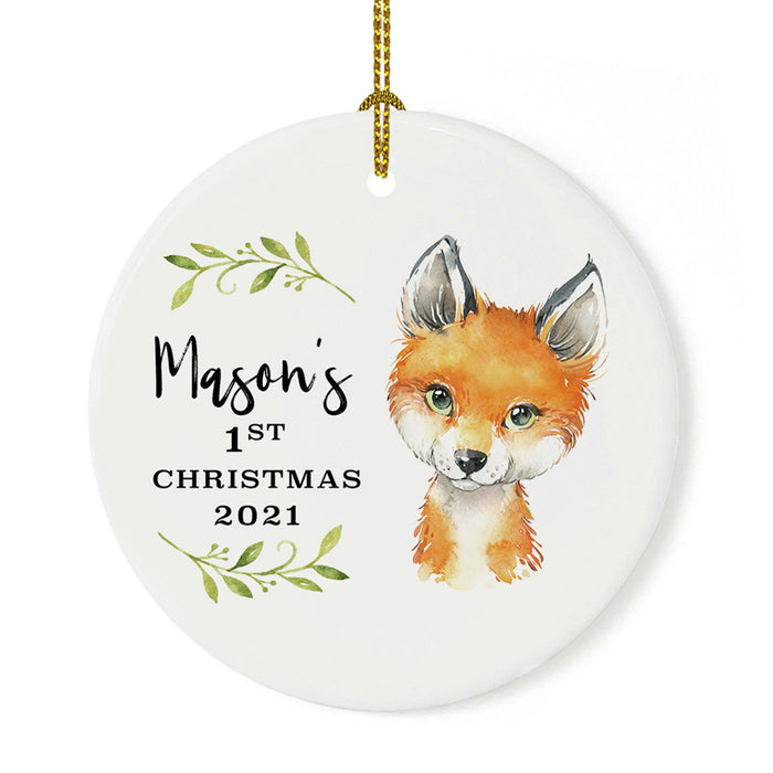 Custom 1st Christmas Tree Ornament 20XX Round Ceramic Baby's First Christmas Ornament-Set of 1-Andaz Press-Baby Fox-