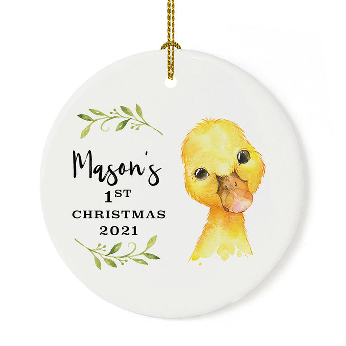 Custom 1st Christmas Tree Ornament 20XX Round Ceramic Baby's First Christmas Ornament-Set of 1-Andaz Press-Duckling-