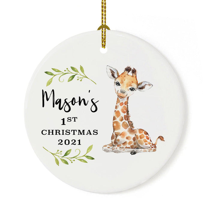 Custom 1st Christmas Tree Ornament 20XX Round Ceramic Baby's First Christmas Ornament-Set of 1-Andaz Press-Giraffe-