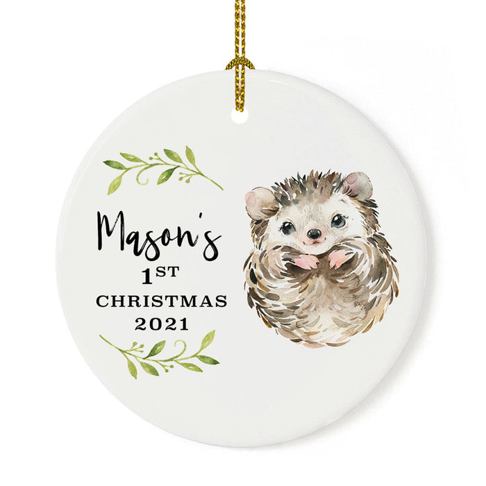 Custom 1st Christmas Tree Ornament 20XX Round Ceramic Baby's First Christmas Ornament-Set of 1-Andaz Press-Hedgehog-