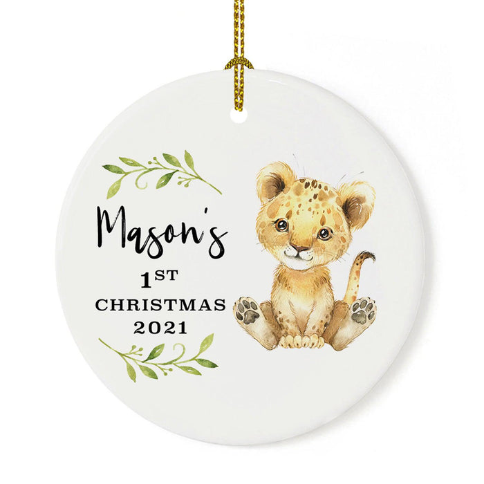 Custom 1st Christmas Tree Ornament 20XX Round Ceramic Baby's First Christmas Ornament-Set of 1-Andaz Press-Lion-