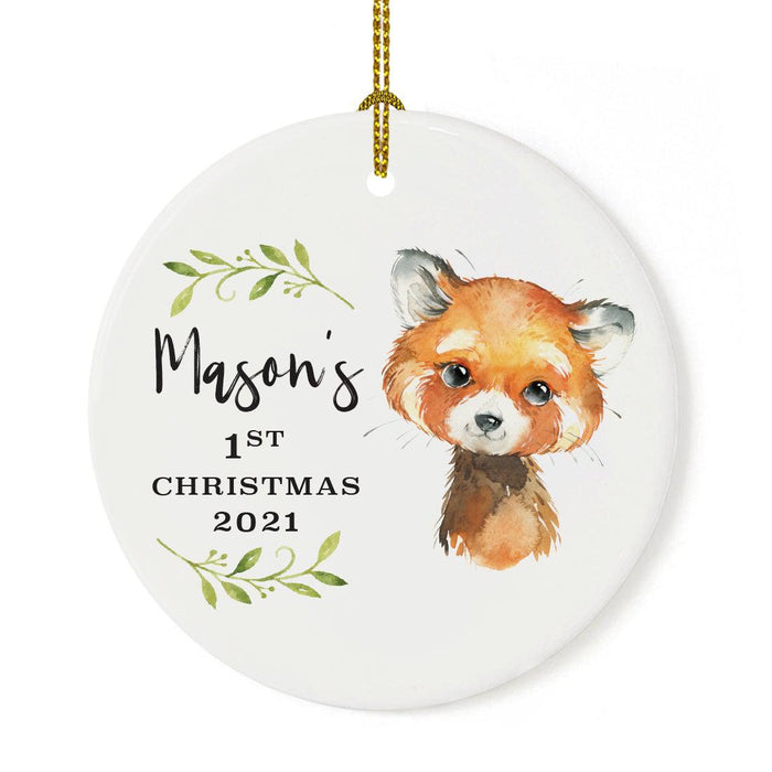 Custom 1st Christmas Tree Ornament 20XX Round Ceramic Baby's First Christmas Ornament-Set of 1-Andaz Press-Red Panda-