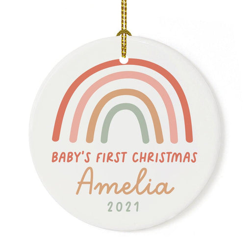 Custom 1st Christmas Tree Ornament 20XX Round Ceramic Baby's First Christmas Ornament-Set of 1-Andaz Press-Baby Girl-